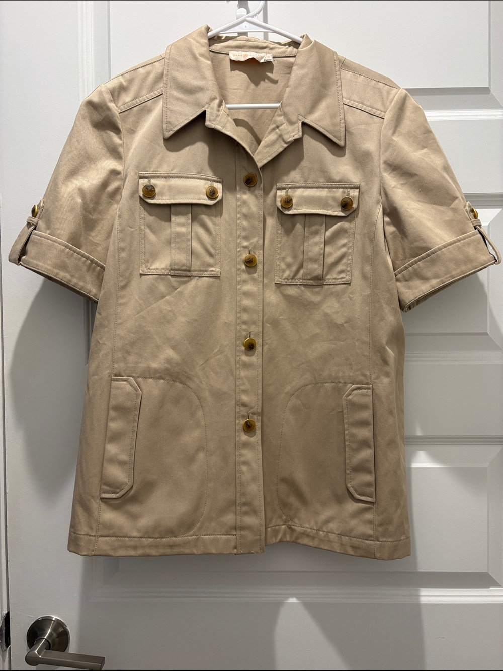 Tory Burch Short Sleeve Utility Jacket in Tan